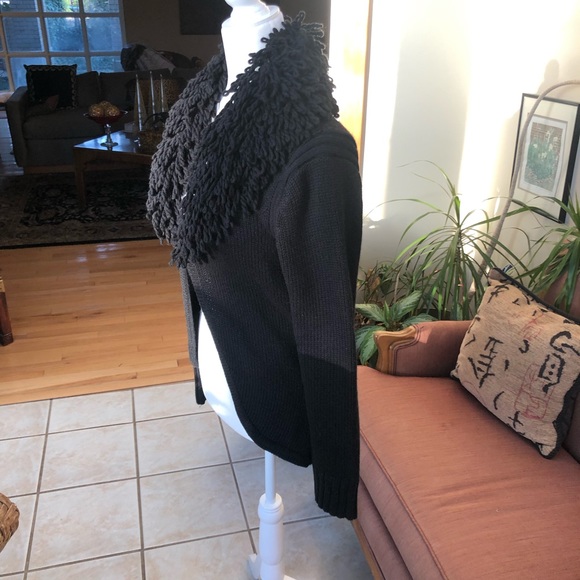 525 AMERICA Black Large Sweater With Double Looped Yarn Collar - Picture 5 of 13